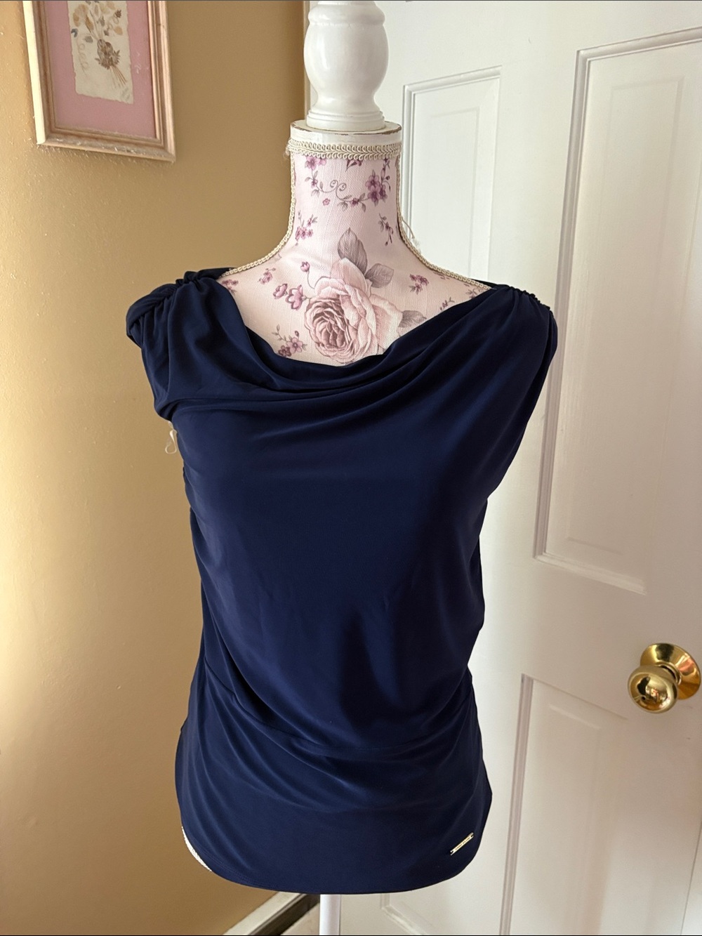 Navy Drape Neck Women’s Top Ann Klein size small